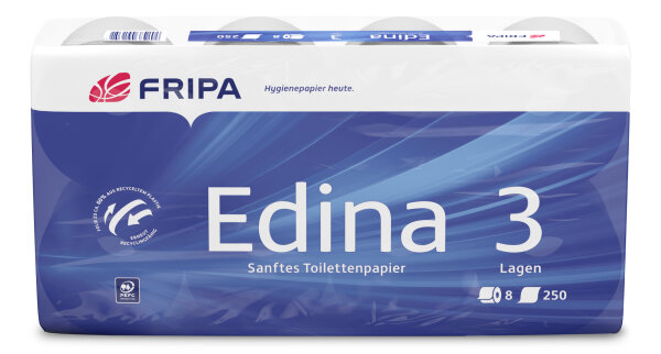 Fripa Toilettenpapier Edina 3 lagig hochweiß 250 Blatt Zellstoff Dekorprägung