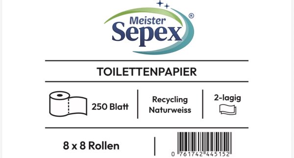 MEISTER SEPEX Toilettenpapier 2 lagig 250 Blatt Recycling Weiß 65°