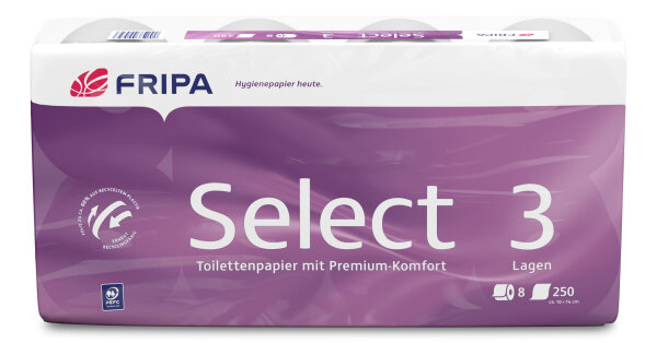 Fripa Toilettenpapier Select 3 lagig hochweiß 250 Blatt Zellstoff