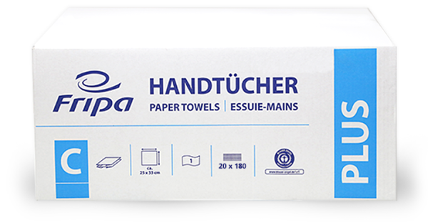 Fripa Falthandtücher Plus C-Falz 1 lagig natur 25 x 33cm 3600 Tücher Recycling