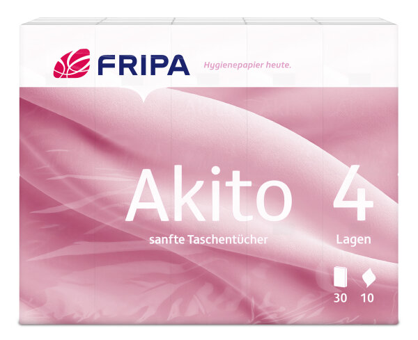 Fripa Taschentücher AKITO 4 lagig weiß 21 x 21 cm Zellstoff 30 Päckchen a 10 Tücher