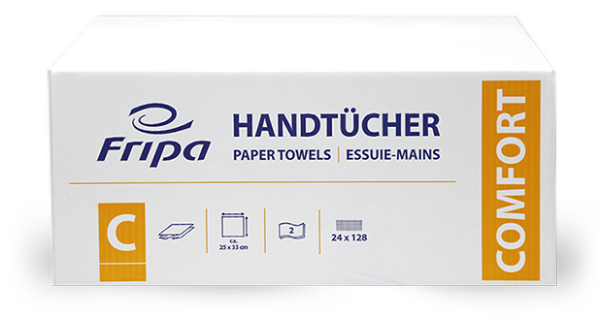 Fripa Falthandtücher COMFORT V-Falz 2 lagig hochweiß 25 x 23cm 3200 Blatt
