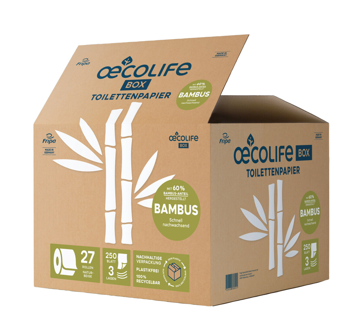 Fripa oecoLife BOX Toilettenpapier 3-lagig Zellstoff, 60 Bambus 27 Ro,  16,65