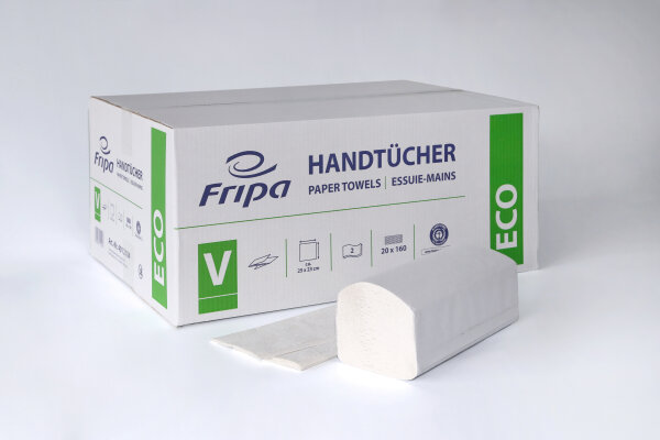 Falthandtücher Fripa ECO V-Falz 2 lagig 25 x 23cm 3200 Blatt Recycling